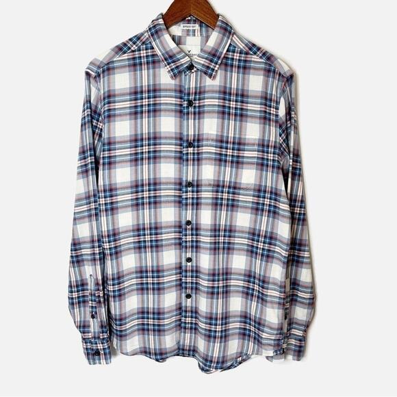 American Eagle Women's Seriously Soft Button Up Shirt M Plaid Flannel Blue & Red - Picture 1 of 5